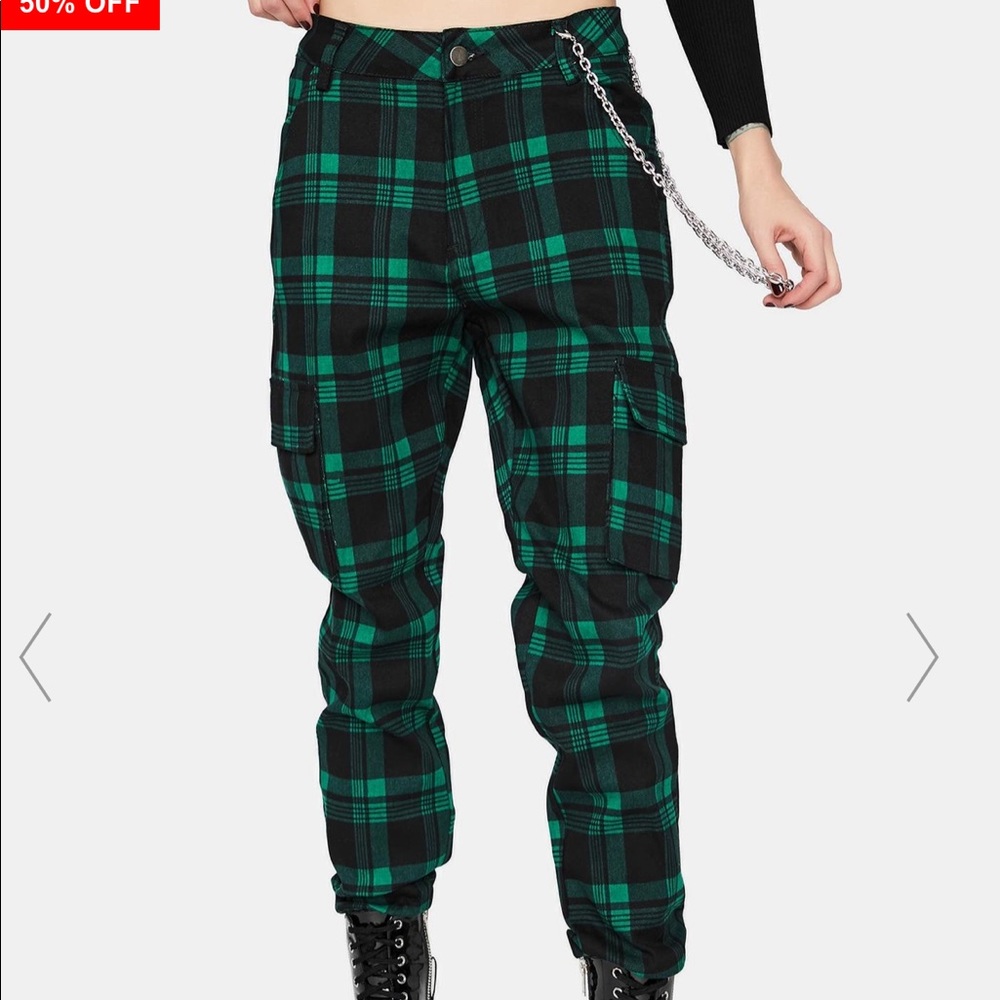 Green plaid cargo pants
